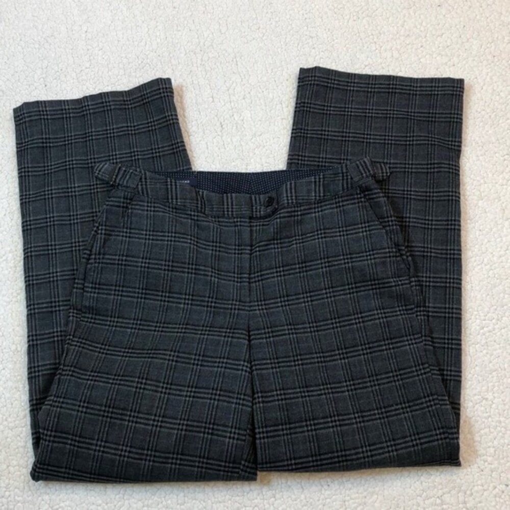 Lands End Womens Plaid Straight-Leg Pants Black & Gray Size 8
